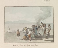 Smelten van teer te Chiaja, Napels (1778) by Louis Ducros