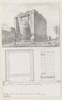 Kleine tempel, mogelijk Oratorio di Falaride, op locatie waar volgens legende vroeger paleis van tiran Phalaris stond, met plattegrond en opstand (1778) by Louis Mayer
