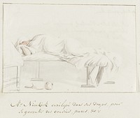 Willem Hendrik van Nieuwerkerke ligt gewikkeld in laken op bed om zich te beschermen tegen muggen en vlooien (1778) by Louis Ducros