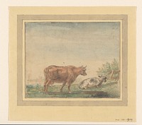 Twee koeien in een wei (1700 - 1800) by anonymous