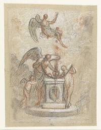 Allegorische voorstelling met de Tijd en andere figuren rond monument of altaar (1700 - 1800) by anonymous