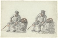 Twee studies van een zittende man langs de kant van de weg (1700 - 1800) by anonymous