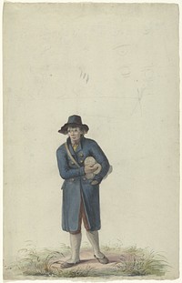 Staande man met drie rollen onder de arm (1700 - 1800) by anonymous
