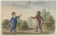 Twee jongens spelen badminton (1700 - 1800) by anonymous