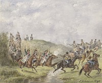 Franse dragonders en Oostenrijkse huzaren (1892) by Karel Frederik Bombled
