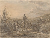 Landschap met ruiter tussen oogstende boeren (1847) by Gerardus Emaus de Micault