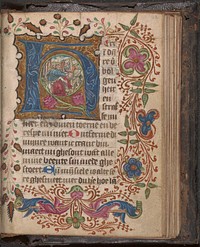 Getijdenboek met zeven gehistoriseerde initialen waarbij in het oog van de initialen gravures zijn geplakt, met gedecoreerde initialen en penwerk (1475 - 1500) by anonymous and Monogrammist S