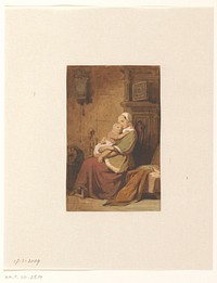 Moeder en kind in een interieur (1849) by Jacob Spoel