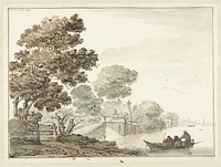 Landschap met een houten brug en bomen langs een vaart (1704) by Wigerus Vitringa