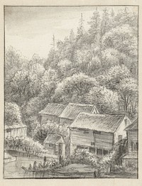 Huizen tegen een beboste helling (1619 - 1690) by Anthonie Waterloo