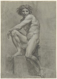 Zittend mannelijk naakt Solleticare (1765 - 1781) by Jean Grandjean