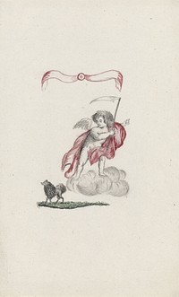 Vignet met keeshond en roze strik, 1795 (1795) by anonymous