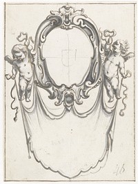 Cartouche met twee putti met een draperie (1630 - 1672) by Pieter Jansz and Jan de Bray