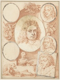 Compositie van portretten van verschillende kunstenaars (1708 - 1780) by Jacob Houbraken