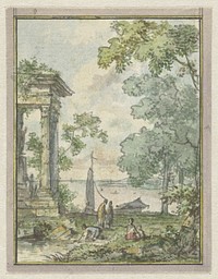 Landschap met tempelruïne (1752 - 1819) by Jurriaan Andriessen and Isaac de Moucheron