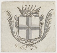 Bekroond wapenschild met twee palmtakken (1630 - 1672) by Pieter Jansz
