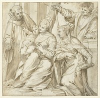 Heilige Familie met twee palmtak dragende martelaren (1534 - 1606)