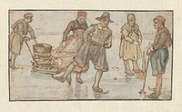 Skaters on the Ice, a Man Pushing a Sledge and a Kolf-player / verso: Two Skaters (c. 1620 - c. 1625) by Hendrick Avercamp
