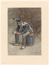 Zittende lezende tamboer van de infanterie (1868 - 1892) by Jan Hoynck van Papendrecht