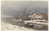 Winterlandschap met huizen aan een vaart (1874) by Louis Apol