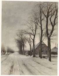 Winterlandschap met boerderij aan een laan (1860 - 1892) by Louis Apol