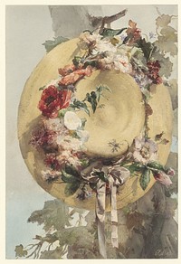 Straw Hat with Roses, Carnations, and Cornflowers (1862) by Angelo Rossi