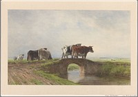 Koeien op een stenen bruggetje (1838 - 1892) by Pieter Stortenbeker