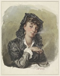 Jonge vrouw met een sigaret (1823 - 1892) by Antonio Zona