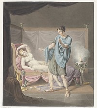 Klassieke voorstelling met staande man bij vrouw op ligbed (1794 - 1858) by Henricus Franciscus Wiertz