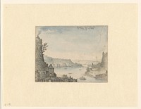 Gezicht op een stad aan een rivier (1613) by Rombout van den Houte