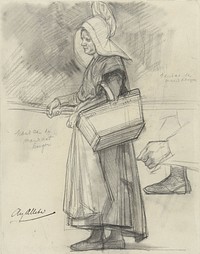 Studie van een staande boerin met een mand (1848 - 1907) by August Allebé
