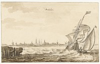 Gezicht over het water op Dokkum (1624 - 1690) by Bonaventura Peeters I and Jan Peeters I