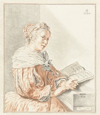 Dame bij spinet (1798) by Abraham Delfos and Jan de Bray