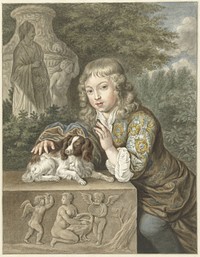 Jongen met hondje (1741 - 1820) by Abraham Delfos and Caspar Netscher