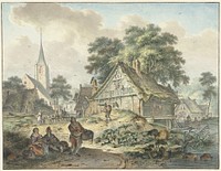 Vervallen woning en dorpskerk (1777) by Hendrik Meijer