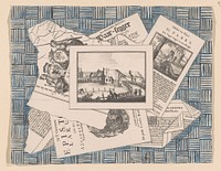 Bedriegertje met een prent, deel van een landkaart en fragmenten van publicaties (in or after 1757) by anonymous