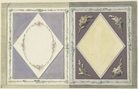 Ontwerp voor kamerversiering met twee panelen, een met een ruit in geel en een met een krans van rozen in een ruit (1767 - 1823) by Abraham Meertens