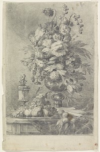 Stilleven met een schaal vruchten en een vaas met bloemen (1834 - 1885) by Lucas Victor Schaefels