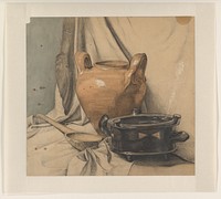 Stilleven met aardewerk en een houten lepel (1887 - 1924) by Julie de Graag