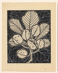 Blad van een kastanje met vruchten (1919) by Julie de Graag