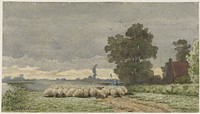 Landschap met kudde schapen (1857 - 1884) by Cornelis Willem Hoevenaar II