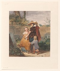 Een vader met twee kinderen bij het graf van de moeder (1842) by Willem Hendrik Schmidt