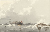 Roeiboot op zee (1834 - 1872) by Frans Arnold Breuhaus de Groot