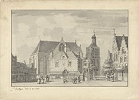 De kerk, waag en vismarkt in Workum (1780) by Jacobus Versteegen