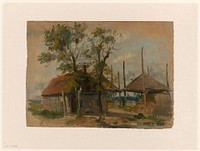 Boerenhuis met twee hooibergen (1832 - 1880) by Jan Weissenbruch