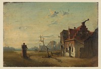 Landschap met boerenhuis en waterpomp (1832 - 1880) by Jan Weissenbruch