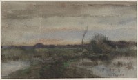 Moeraslandschap met zonsondergang (1863 - 1903) by Geo Poggenbeek