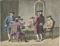 Kaartspelende heren in interieur (1735 - 1800) by Pieter Louw