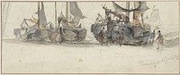 Vissersboten op het strand van Scheveningen (1839) by Willem Roelofs I