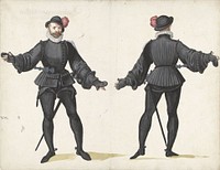 In het zwart geklede krijgsman, van voren en van achteren (1500 - 1600) by anonymous